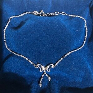 Estate 925 Silver Butterfly Chain Bracelet 10”
